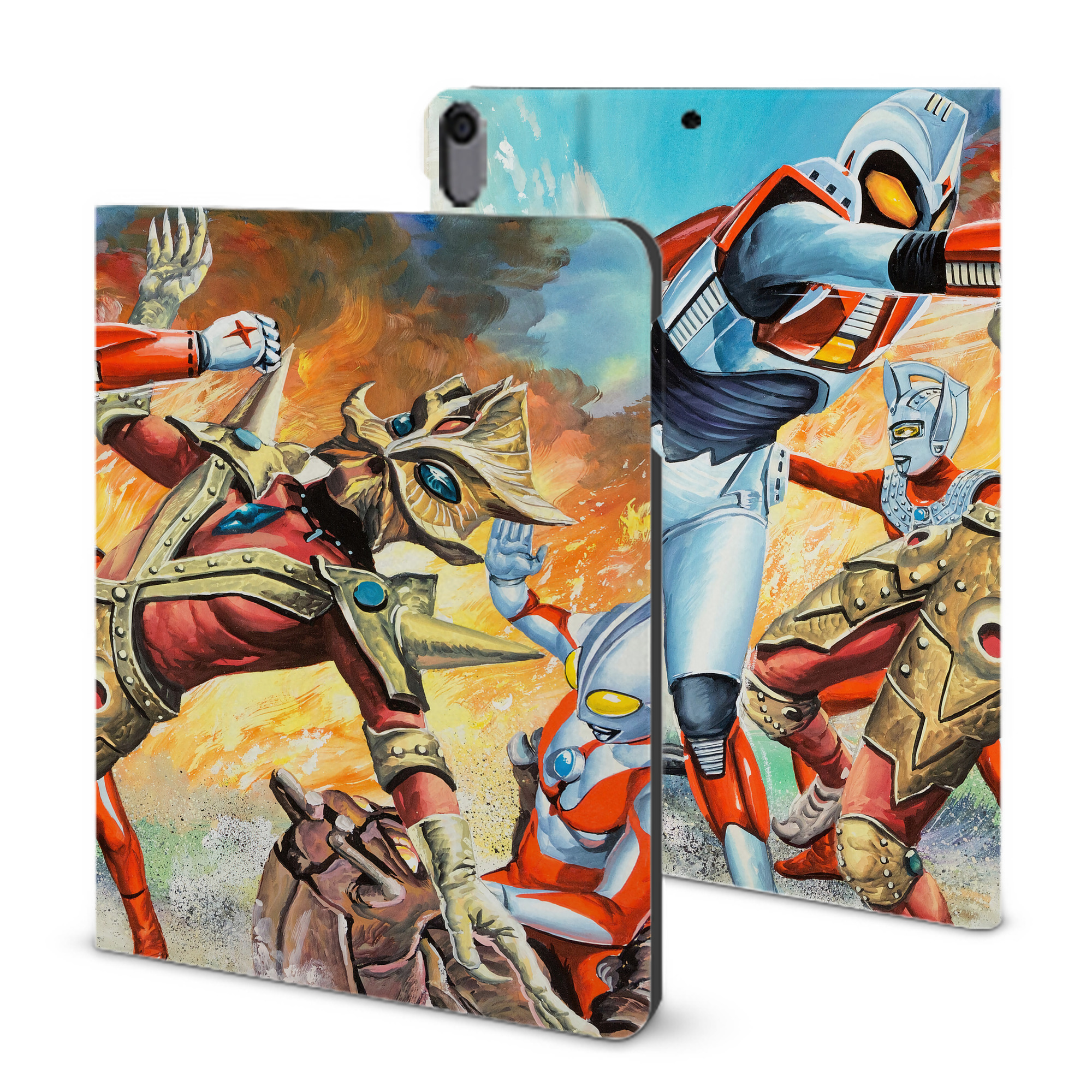 （画像用） ウルトラマン Ultraman IPad ケース ブック型 PUレザー TPU 耐衝撃 軽量 薄型 ペン収納なし 全面保護 IPad 各モデル対応